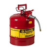 Justrite 5 Gallon, 5/8 Metal Hose, Steel Safety Can for Flammables, Type II, AccuFlow™, Red (5 Gallons, Red)