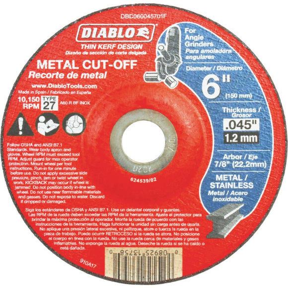 Diablo Steel Demon Type 1 6 In. x 0.045 In. x 7/8 In. Metal Cut-Off Wheel