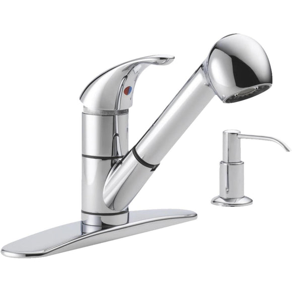 Peerless Single Handle Lever Pull-Out Kitchen Faucet with Soap Dispenser, Chrome