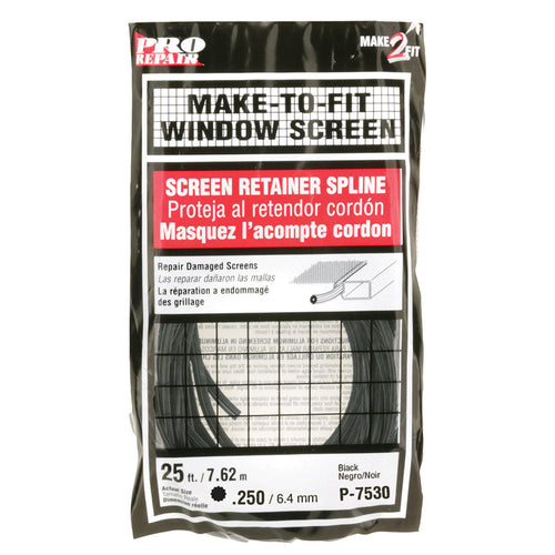 Prime-Line Screen Retainer Vinyl Spline .25 Round 25' per roll (Black)