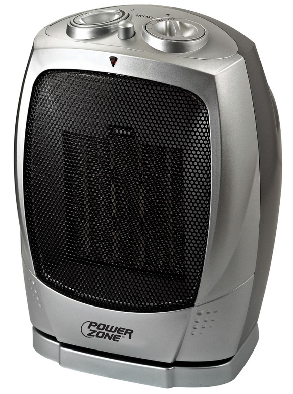 PowerZone PTC-903B Ceramic OSC Heater, 12.5 A, 120 V, 750/1500 W, 2-Heat Setting, Gray